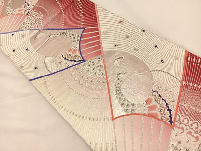 平和屋着物◎六通柄袋帯 唐織 孔雀文 銀糸 正絹 逸品 BAAS9587ow