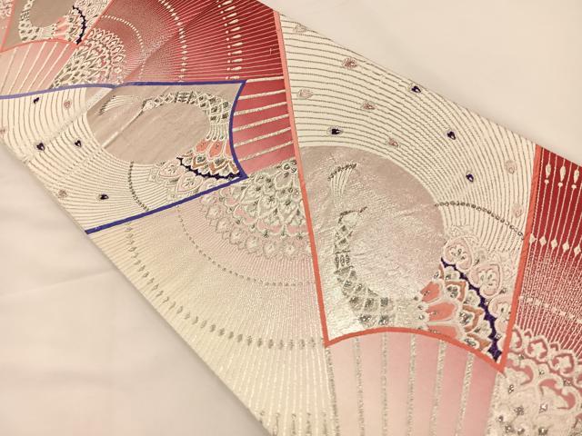 平和屋着物◎六通柄袋帯 唐織 孔雀文 銀糸 正絹 逸品 BAAS9587ow