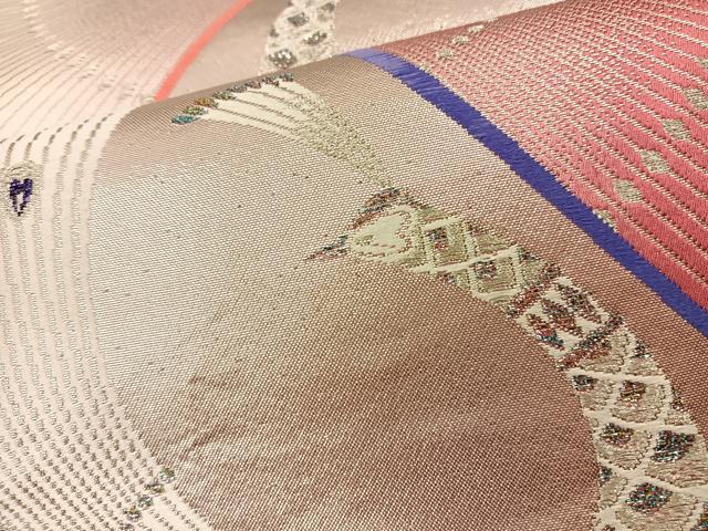 平和屋着物◎六通柄袋帯 唐織 孔雀文 銀糸 正絹 逸品 BAAS9587ow