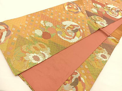 平和屋着物◎六通柄袋帯 唐織 廣悦 花鳥丸文 金銀糸 正絹 逸品 BAAS9589ow