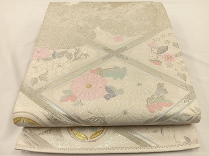 平和屋着物◎六通柄袋帯 唐織 天井草花文 金銀糸 正絹 逸品 BAAS9590ow