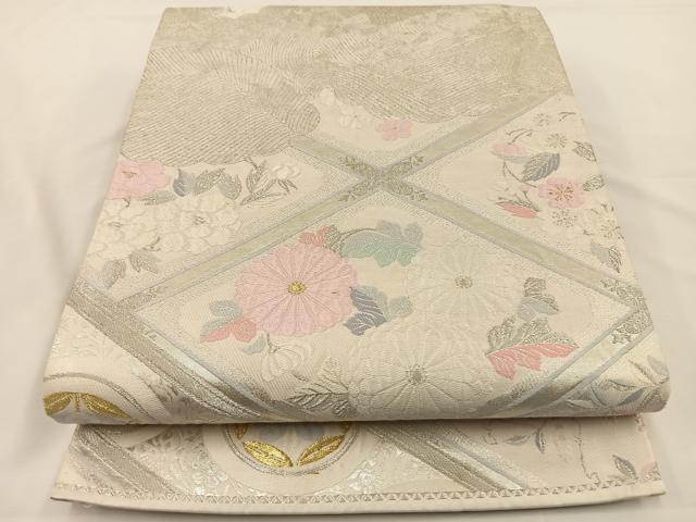 平和屋着物◎六通柄袋帯 唐織 天井草花文 金銀糸 正絹 逸品 BAAS9590ow