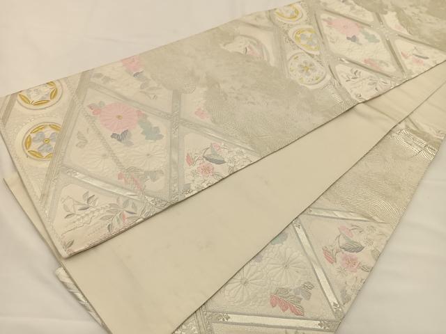平和屋着物◎六通柄袋帯 唐織 天井草花文 金銀糸 正絹 逸品 BAAS9590ow