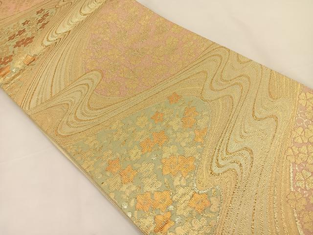平和屋着物◎六通柄袋帯　流水小花文　金糸　正絹　逸品　BAAS9594ow