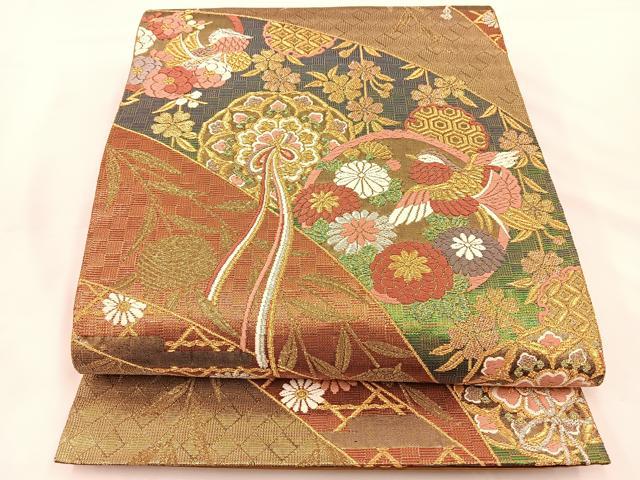 平和屋着物◎六通柄袋帯 唐織 廣悦 雪輪花鳥文 金銀糸 正絹 逸品 BAAS9658ow