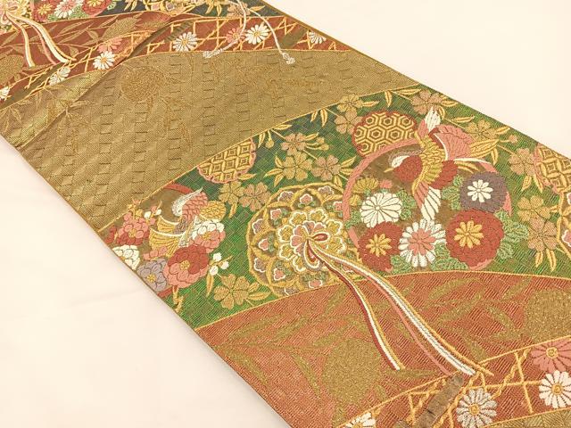 平和屋着物◎六通柄袋帯 唐織 廣悦 雪輪花鳥文 金銀糸 正絹 逸品 BAAS9658ow