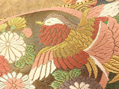 平和屋着物◎六通柄袋帯 唐織 廣悦 雪輪花鳥文 金銀糸 正絹 逸品 BAAS9658ow