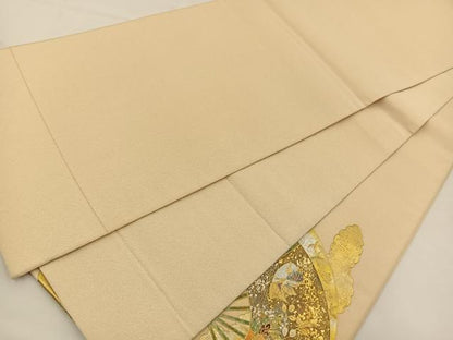 平和屋着物◎太鼓柄袋帯 綴れ 雲取り扇面花文 金銀彩 正絹 逸品 BAAS9662ow