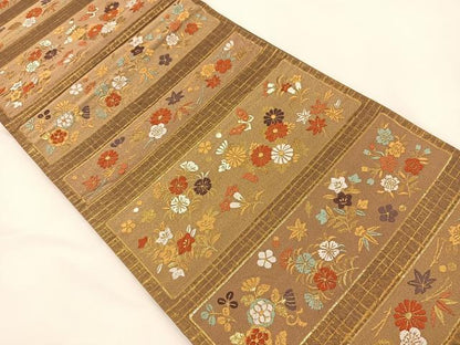 平和屋着物◎六通柄袋帯 唐織 花蝶文 金糸 正絹 逸品 BAAS9664ow