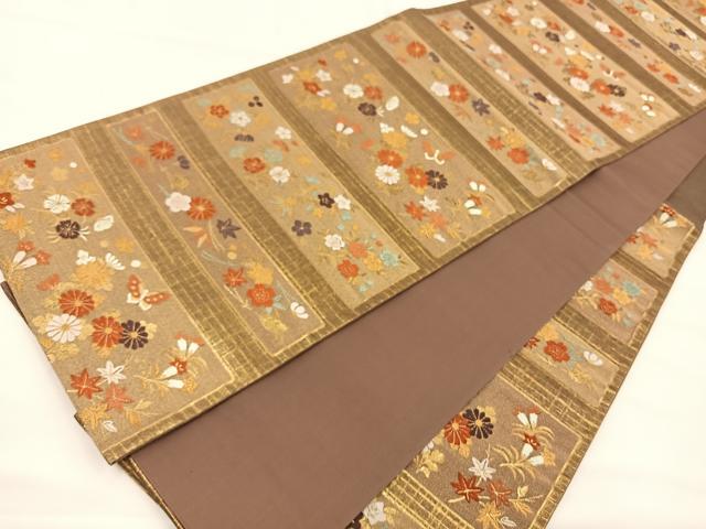 平和屋着物◎六通柄袋帯 唐織 花蝶文 金糸 正絹 逸品 BAAS9664ow