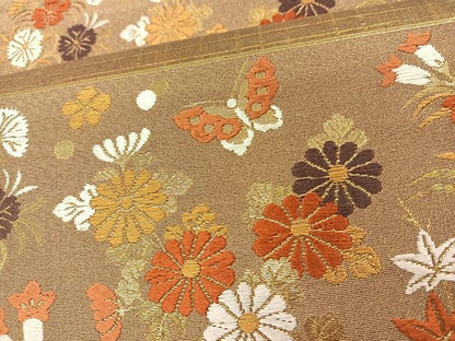 平和屋着物◎六通柄袋帯 唐織 花蝶文 金糸 正絹 逸品 BAAS9664ow
