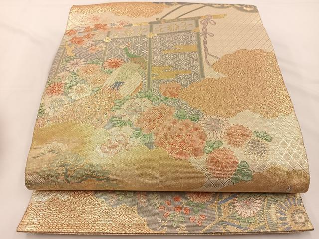 平和屋着物◎宝珠本佐賀錦 六通柄袋帯 九百錦 孔雀花文 金銀糸 正絹 逸品 BAAS9669ow