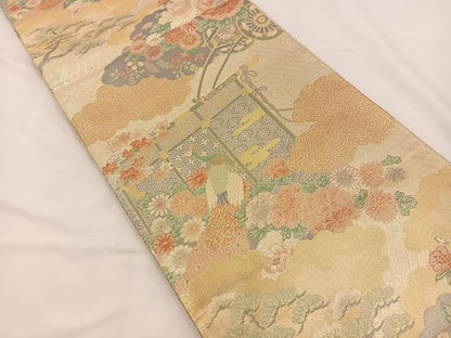 平和屋着物◎宝珠本佐賀錦 六通柄袋帯 九百錦 孔雀花文 金銀糸 正絹 逸品 BAAS9669ow