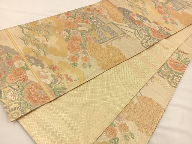 平和屋着物◎宝珠本佐賀錦 六通柄袋帯 九百錦 孔雀花文 金銀糸 正絹 逸品 BAAS9669ow