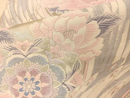 平和屋着物◎六通柄袋帯 唐織 孔雀羽花文 銀糸 正絹 逸品 BAAS9671ow