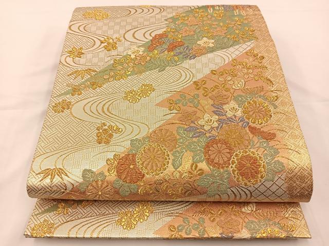 平和屋着物◎六通柄袋帯 裂取蒔絵文 金銀糸 正絹 逸品 BAAS9675ow