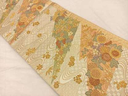 平和屋着物◎六通柄袋帯 裂取蒔絵文 金銀糸 正絹 逸品 BAAS9675ow