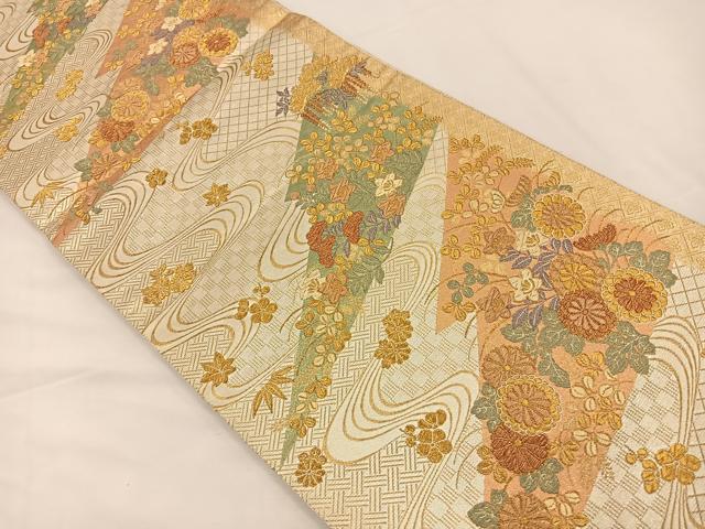 平和屋着物◎六通柄袋帯 裂取蒔絵文 金銀糸 正絹 逸品 BAAS9675ow