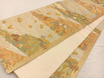 平和屋着物◎六通柄袋帯 裂取蒔絵文 金銀糸 正絹 逸品 BAAS9675ow