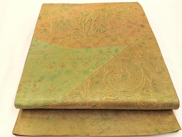 平和屋着物◎西陣 六通柄袋帯 唐織 切嵌草花文 引箔 正絹 逸品 BAAS9676ow