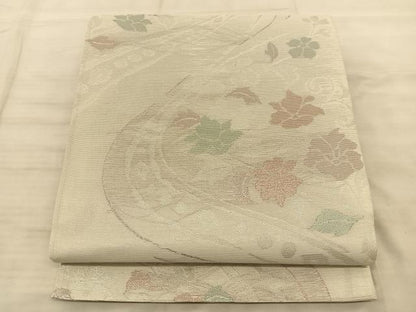 平和屋着物＊夏物 六通柄袋帯 流水花文 銀糸 正絹 逸品 BAAS9862du