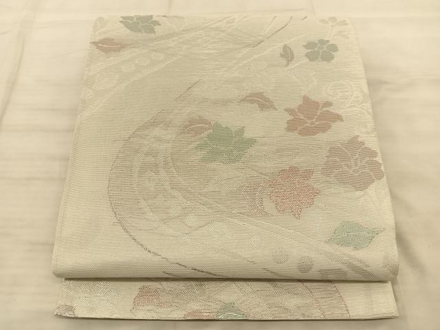 平和屋着物＊夏物 六通柄袋帯 流水花文 銀糸 正絹 逸品 BAAS9862du