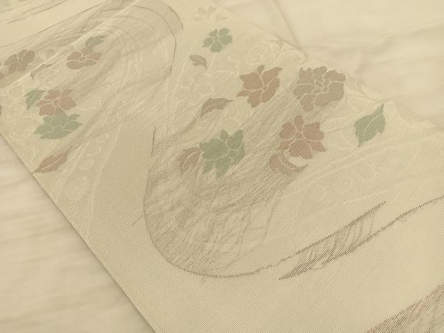 平和屋着物＊夏物 六通柄袋帯 流水花文 銀糸 正絹 逸品 BAAS9862du