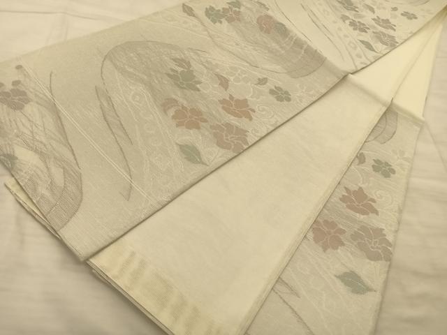 平和屋着物＊夏物 六通柄袋帯 流水花文 銀糸 正絹 逸品 BAAS9862du