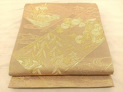 平和屋着物＊夏物 六通柄袋帯 秋草文 金糸 正絹 逸品 BAAS9863du