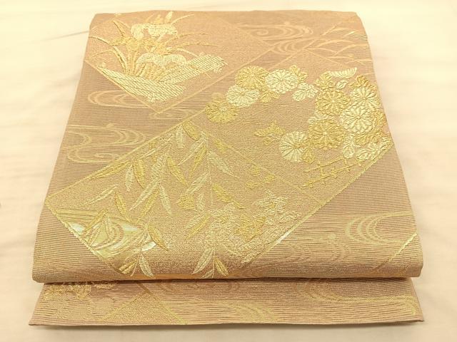 平和屋着物＊夏物 六通柄袋帯 秋草文 金糸 正絹 逸品 BAAS9863du