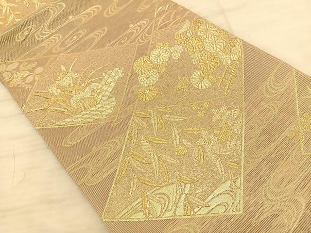 平和屋着物＊夏物 六通柄袋帯 秋草文 金糸 正絹 逸品 BAAS9863du