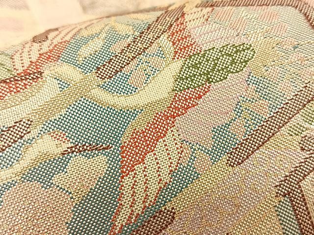 平和屋着物◎別織佐賀錦 六通柄袋帯 九百織 御所車花文 金銀糸 正絹 逸品 BAAS9878du