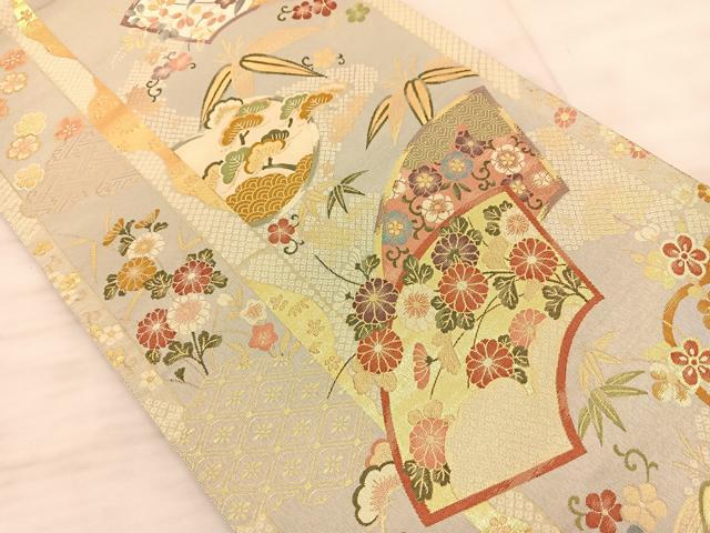 平和屋着物◎六通柄袋帯 地紙草花文 金糸 正絹 逸品 BAAS9880du