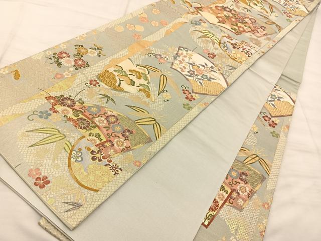 平和屋着物◎六通柄袋帯 地紙草花文 金糸 正絹 逸品 BAAS9880du