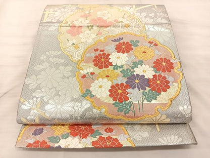 平和屋着物◎六通柄袋帯 雪輪花文 金銀糸 正絹 逸品 BAAS9891du
