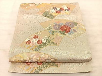 平和屋着物◎六通柄袋帯 唐織 地紙花文 金糸 正絹 逸品 BAAS9892du