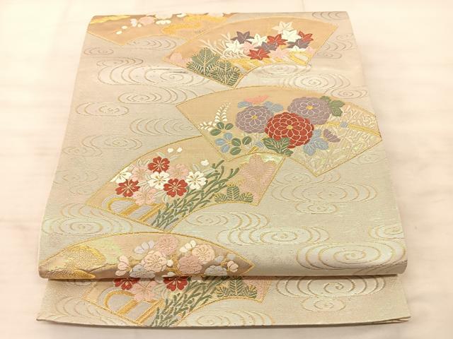 平和屋着物◎六通柄袋帯 唐織 地紙花文 金糸 正絹 逸品 BAAS9892du