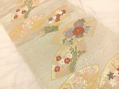 平和屋着物◎六通柄袋帯 唐織 地紙花文 金糸 正絹 逸品 BAAS9892du