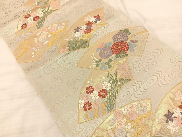 平和屋着物◎六通柄袋帯 唐織 地紙花文 金糸 正絹 逸品 BAAS9892du