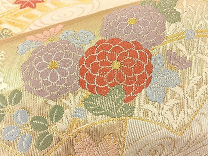 平和屋着物◎六通柄袋帯 唐織 地紙花文 金糸 正絹 逸品 BAAS9892du