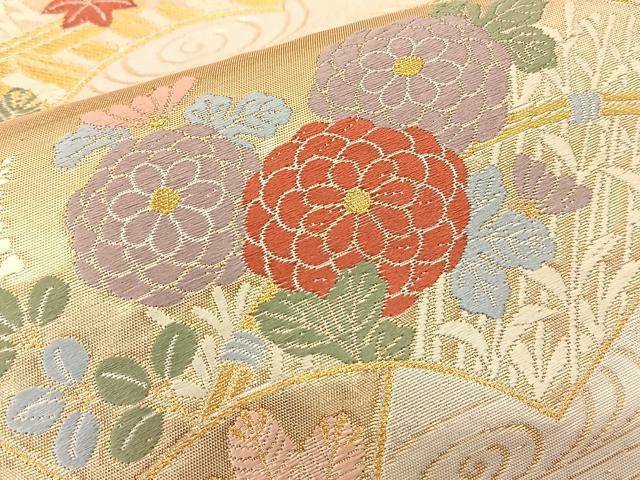 平和屋着物◎六通柄袋帯 唐織 地紙花文 金糸 正絹 逸品 BAAS9892du