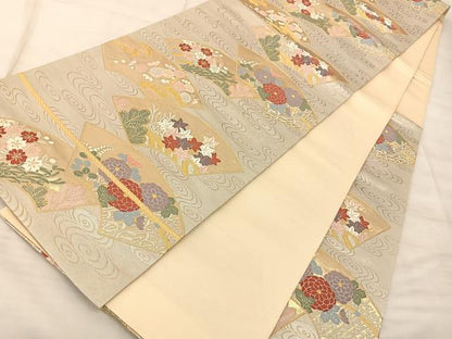 平和屋着物◎六通柄袋帯 唐織 地紙花文 金糸 正絹 逸品 BAAS9892du