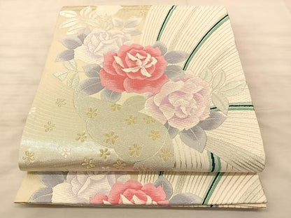 平和屋着物◎六通柄袋帯 唐織 薔薇 金銀糸 正絹 逸品 BAAS9895du