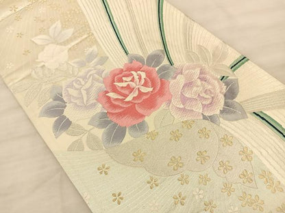 平和屋着物◎六通柄袋帯 唐織 薔薇 金銀糸 正絹 逸品 BAAS9895du