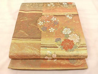 平和屋着物◎六通柄袋帯 唐織 雪輪花文 金糸 正絹 逸品 BAAS9899du