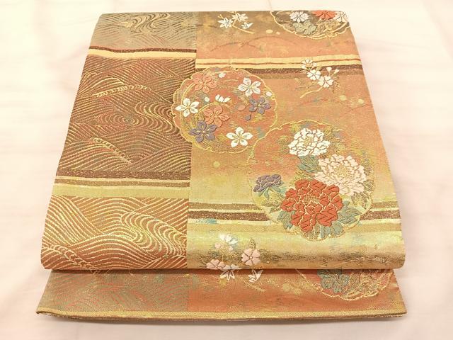 平和屋着物◎六通柄袋帯 唐織 雪輪花文 金糸 正絹 逸品 BAAS9899du