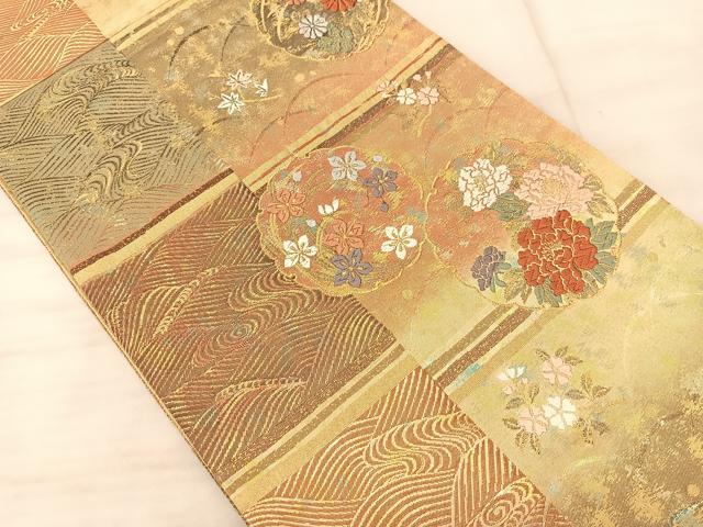 平和屋着物◎六通柄袋帯 唐織 雪輪花文 金糸 正絹 逸品 BAAS9899du