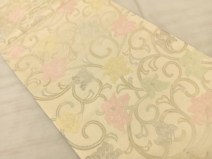 平和屋着物◎六通柄袋帯　花唐草文　金銀糸　正絹　逸品　BAAS9900du