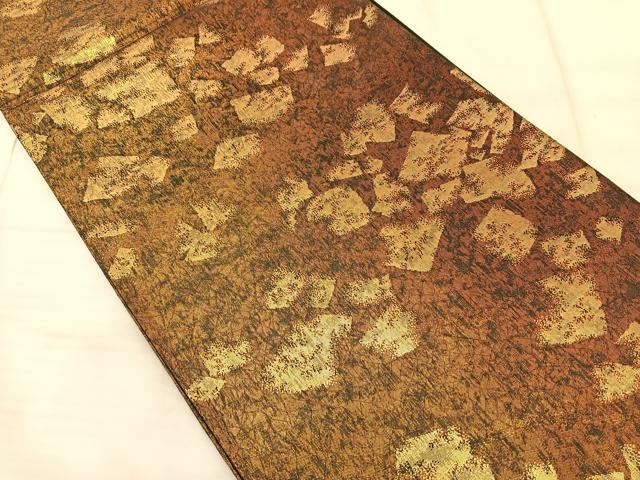 平和屋着物◎六通柄袋帯 氷割切箔文 黒地 金糸 正絹 逸品 BAAS9902du