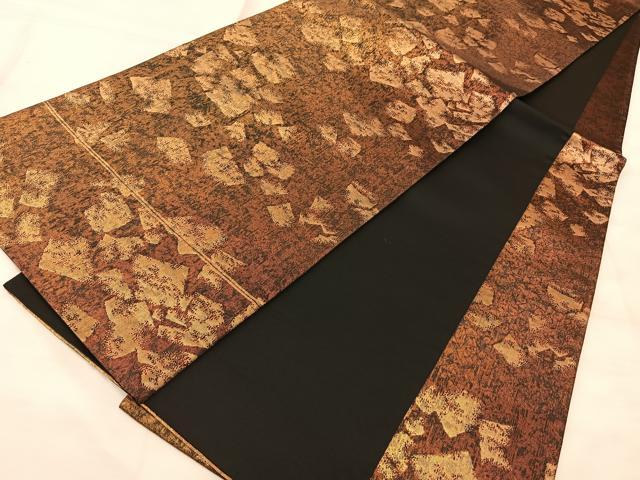 平和屋着物◎六通柄袋帯 氷割切箔文 黒地 金糸 正絹 逸品 BAAS9902du